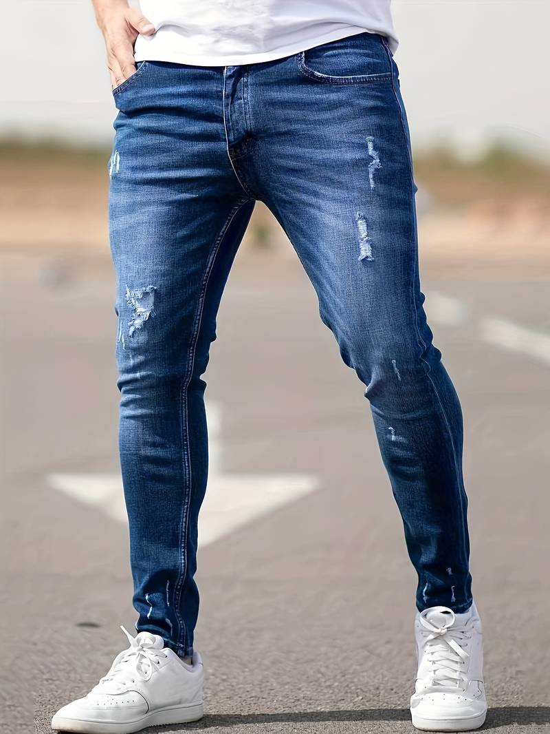 Herren Skinny-Jeans Ripped Stretch dunkelblau - Eveloria