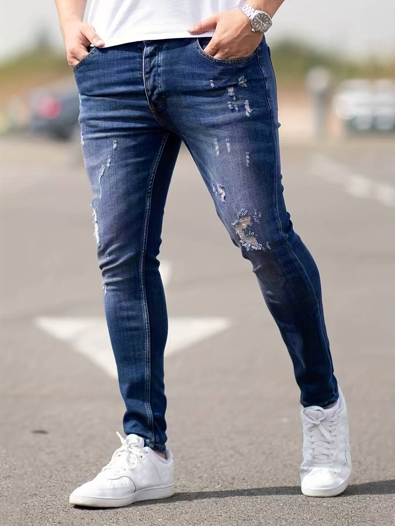 Skinny-Jeans | Ripped | Stretch | Schlanke Fit-Jeans | Herrenjeans-Marineblau-XS-Chaps Herrenmode