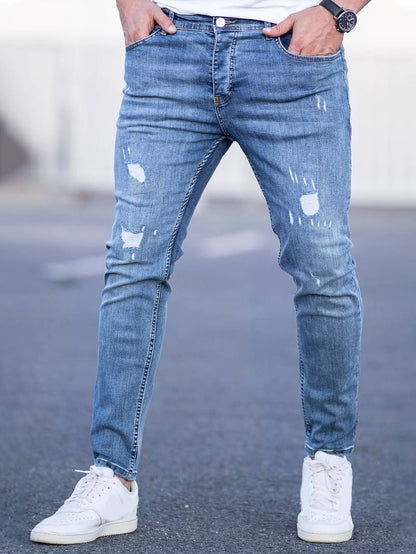 Skinny-Jeans | Ripped | Stretch | Schlanke Fit-Jeans | Herrenjeans-Tiefes Himmelblau-XS-Chaps Herrenmode