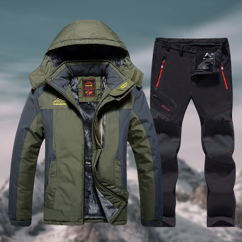 Skiset – mit Kapuze – Outdoor – Set aus Skijacke und -hose – Winterkleidung für Männer-Armeegrün-M-Chaps Herrenmode