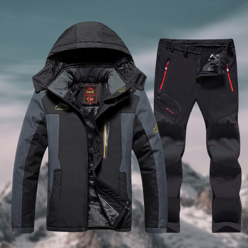 Herren Ski-Set mit Kapuze, Skijacke und -hose, Wasserdicht Schwarz - Eveloria
