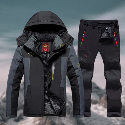 Herren Ski-Set mit Kapuze, Skijacke und -hose, Wasserdicht Schwarz - Eveloria
