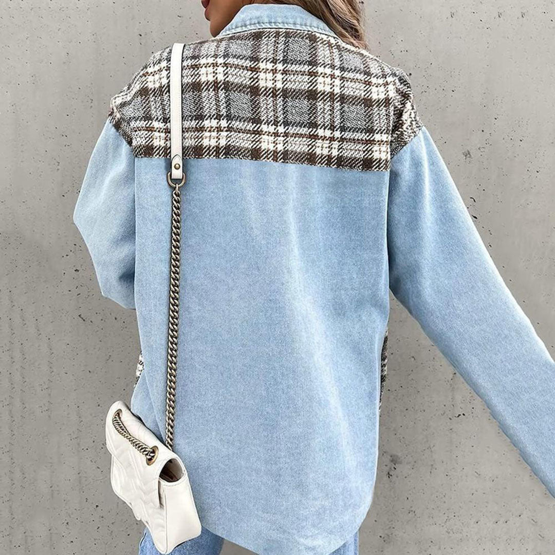 Eveloria Damen Jeansjacke Kariert