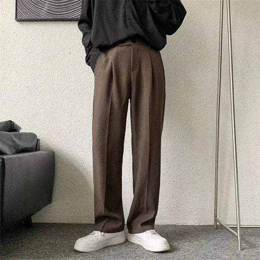 Herren Bundfaltenhosen Gerades Bein Lockere Passform Schwarz - Eveloria