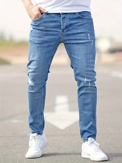 Herren Slim-Fit Jeans Stretch Rissig Schwarz - Eveloria