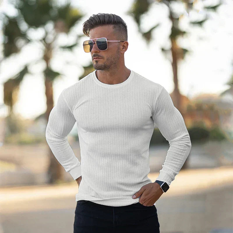 Herren Slim Fit Strickpullover Gerippt Langarm - Eveloria