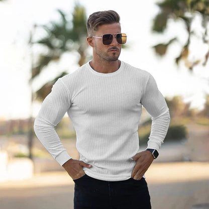 Slim Fit Pullover | Gerippt | Langarm | Strickpullover | Herrenbekleidung-Weiß-M-Chaps Herrenmode