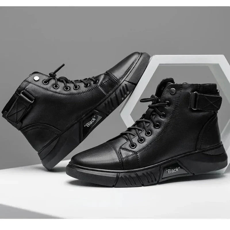 Herren Sneaker-Stiefel Schwarz Reißverschluss Hoch - Eveloria