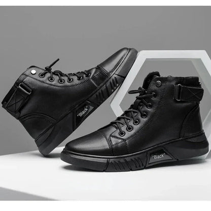 Herren Sneaker-Stiefel Schwarz Reißverschluss Hoch - Eveloria