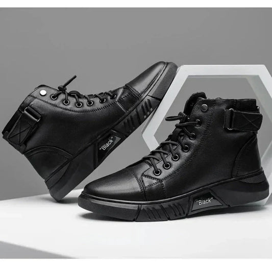 Herren Sneaker-Stiefel Schwarz Reißverschluss Hoch - Eveloria