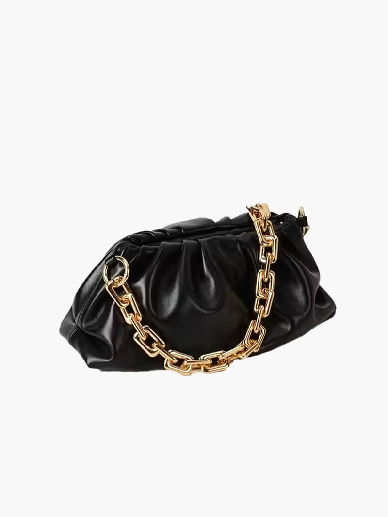 Damen-Tasche Goldene Kette Modern Leder Schwarz - Norvielle
