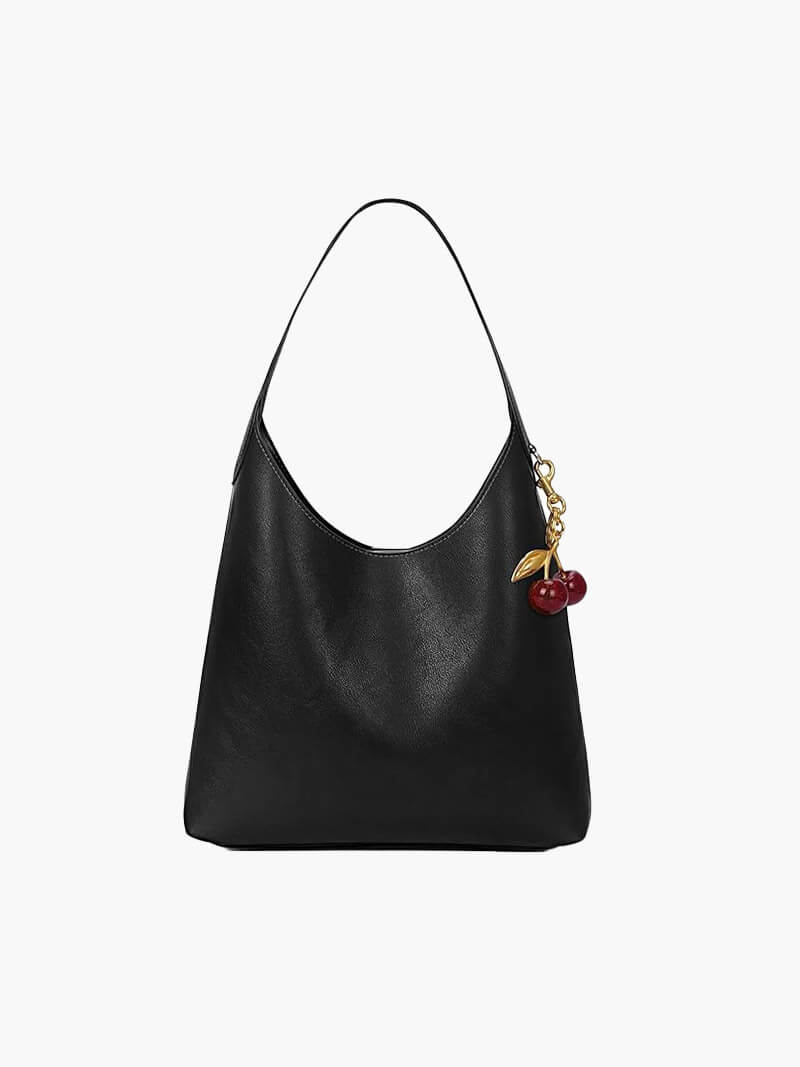 Damen-Tasche Schwarz Kirschanhänger Leder - Norvielle