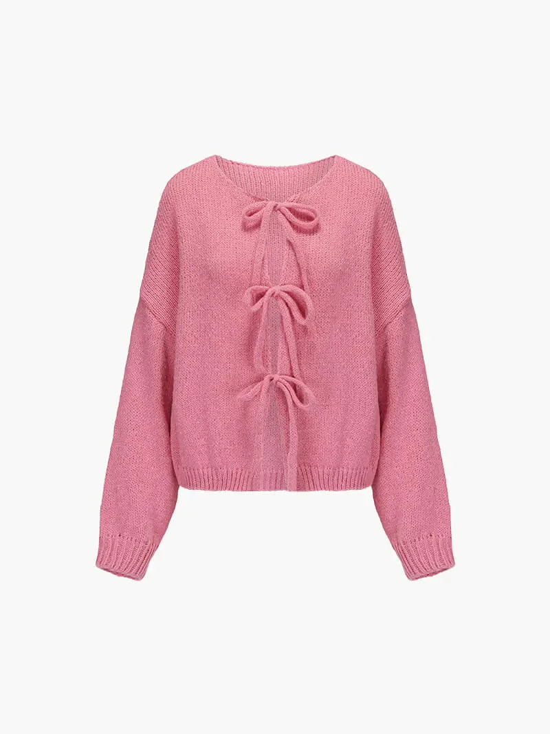 Damen Strickjacke Weich Schleife