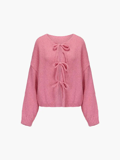 Damen Strickjacke Weich Schleife