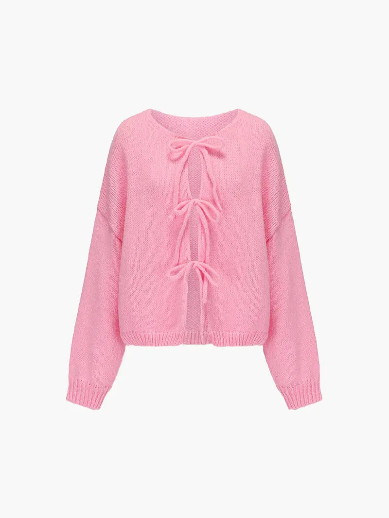 Damen Strickjacke Weich Schleife
