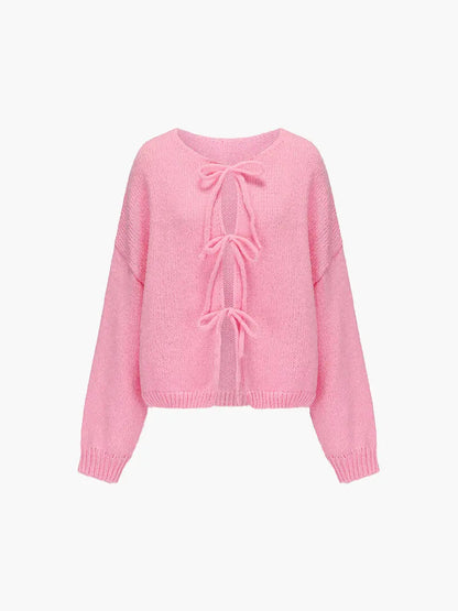 Damen Strickjacke Weich Schleife