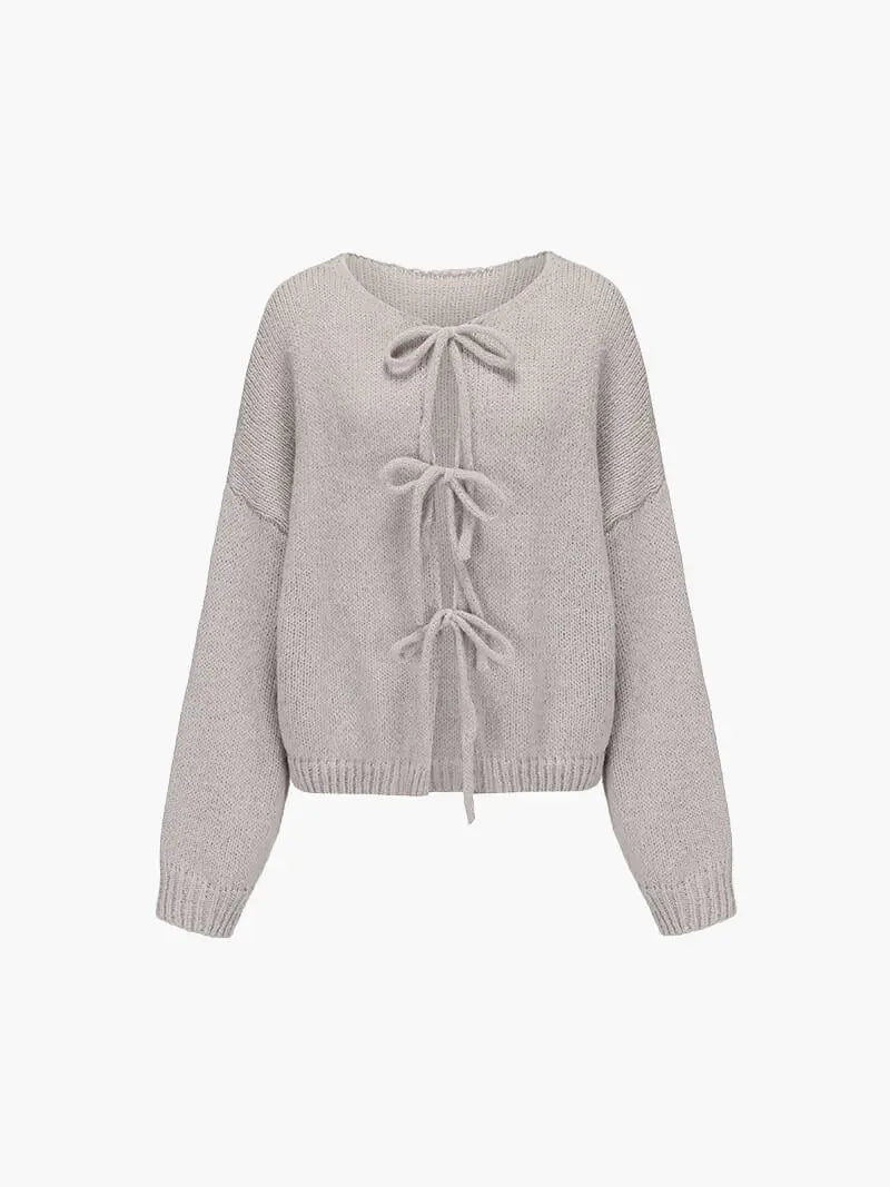 Damen Strickjacke Weich Schleife