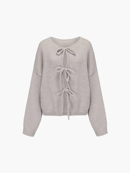 Damen Strickjacke Weich Schleife