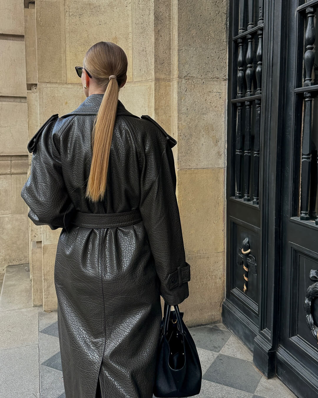 Damen Leder-Trenchcoat Lang