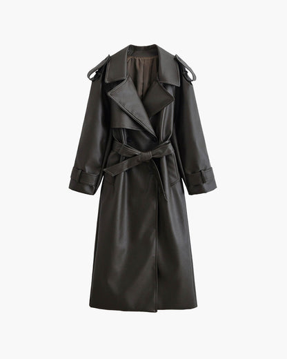 Damen Leder-Trenchcoat Lang