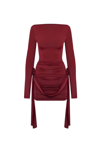 Damen Bodycon Minikleid Langarm Rüschen