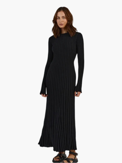 Lilli Damen Maxikleid Gerippt Schwarz - Norvielle