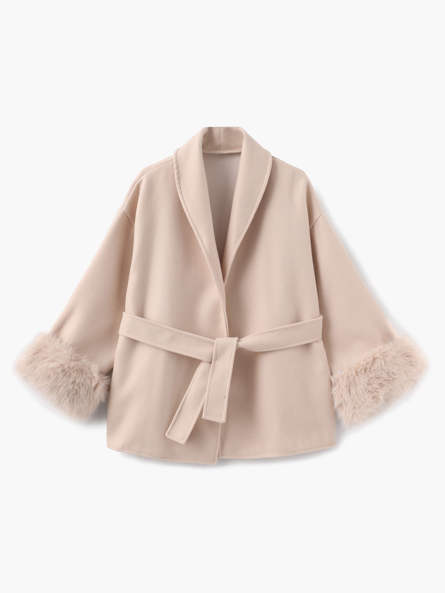 Damen Wickelmantel Fellärmel Warm Schwarz - Eveloria