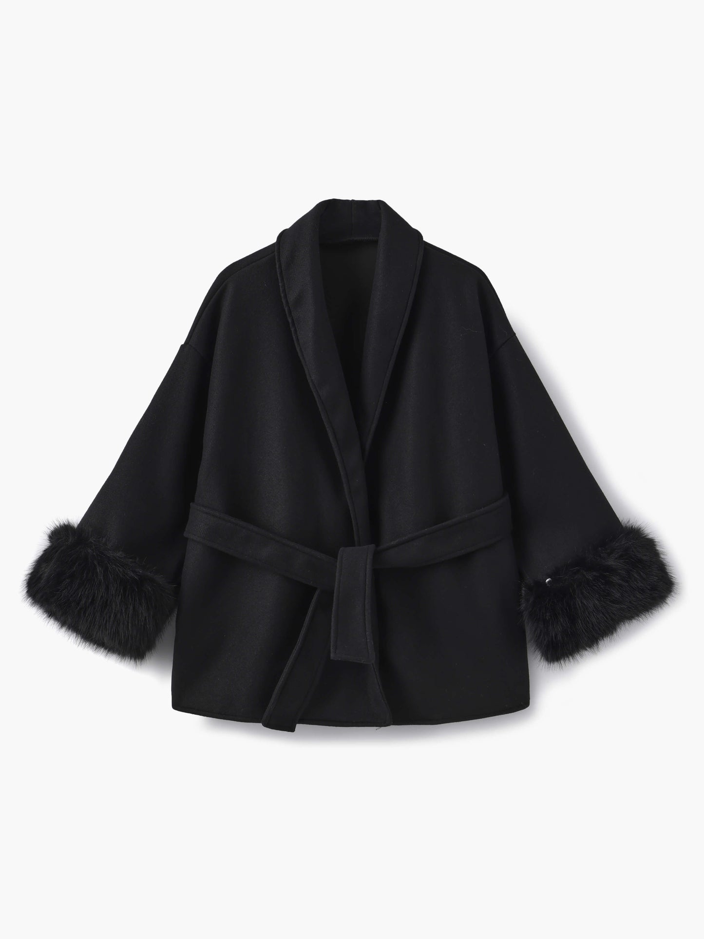 Damen Wickelmantel Fellärmel Warm