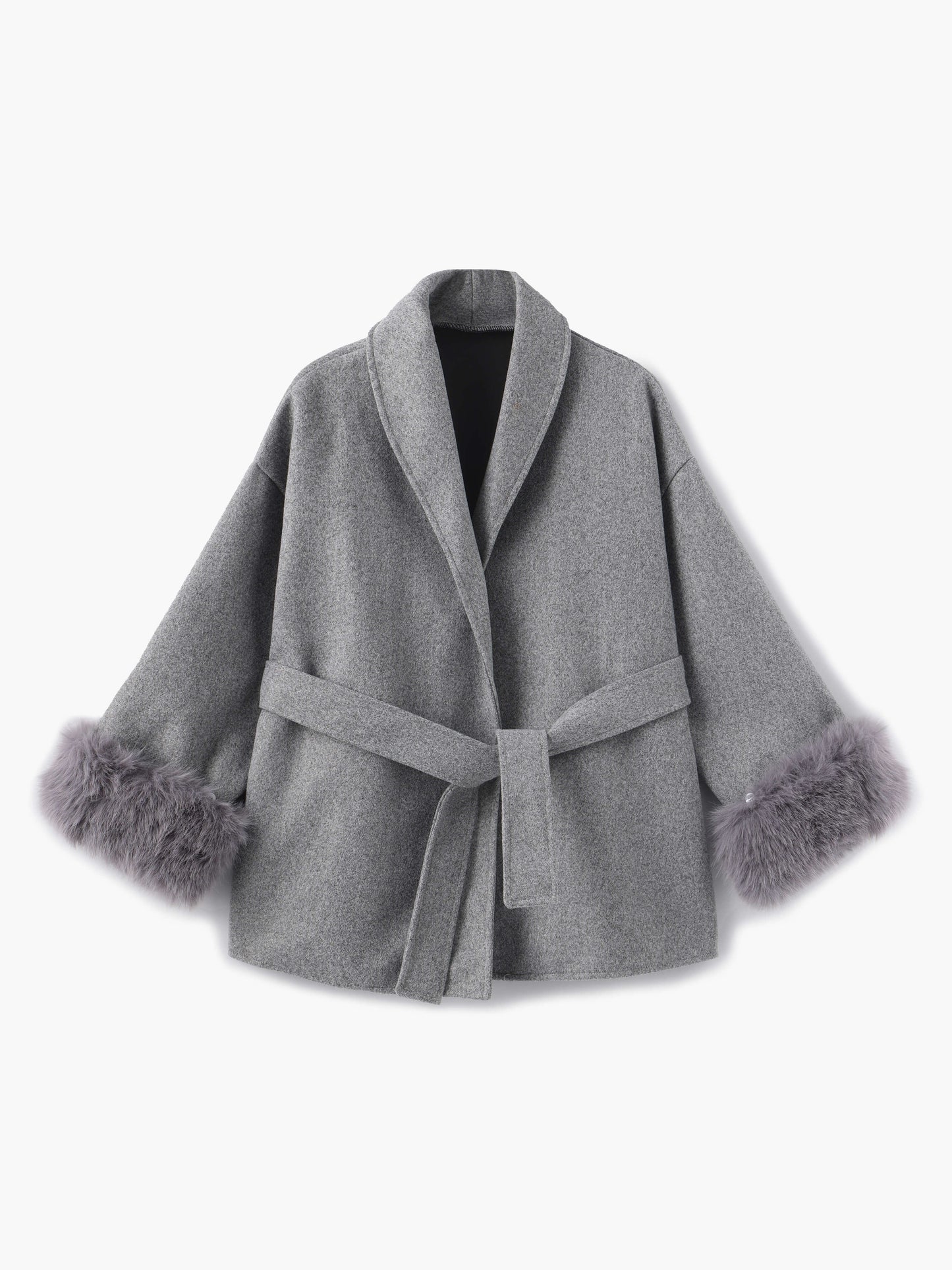 Damen Wickelmantel Fellärmel Warm