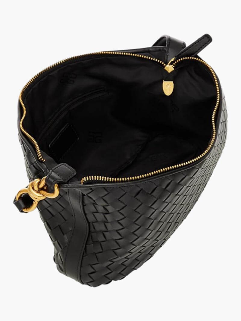 Isana Damen Schultertasche Geflochten Leder Braun