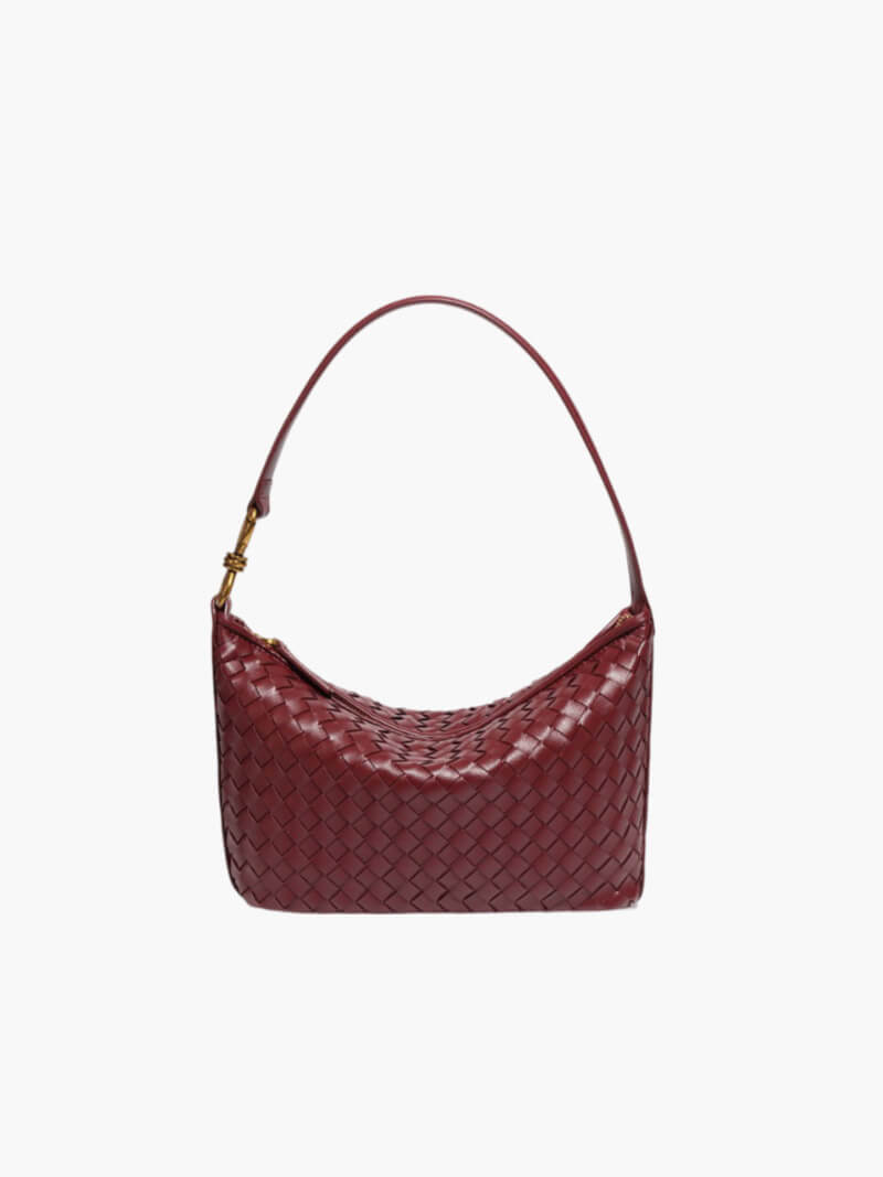 Isana Damen Schultertasche Geflochten Leder Braun