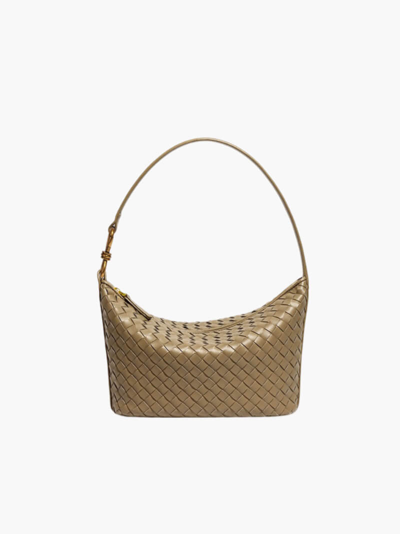 Isana Damen Schultertasche Geflochten Leder Braun
