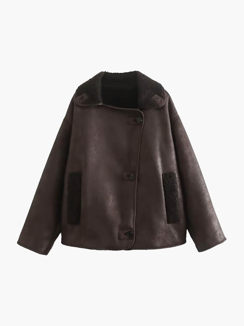 Kiara Damenjacke Kunstleder Fleece Schwarz - Norvielle