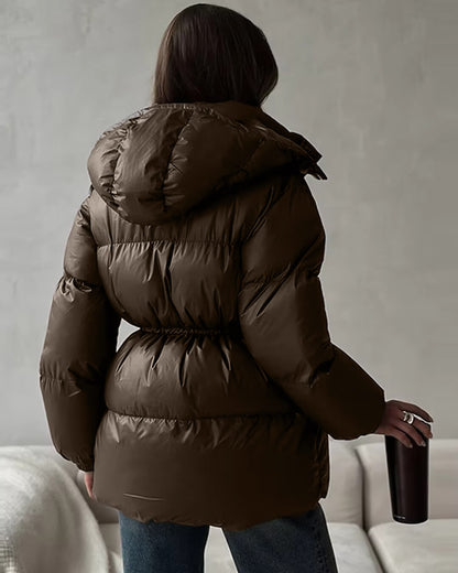 Damen Winter-Steppjacke Kordelzug Glanzfinish
