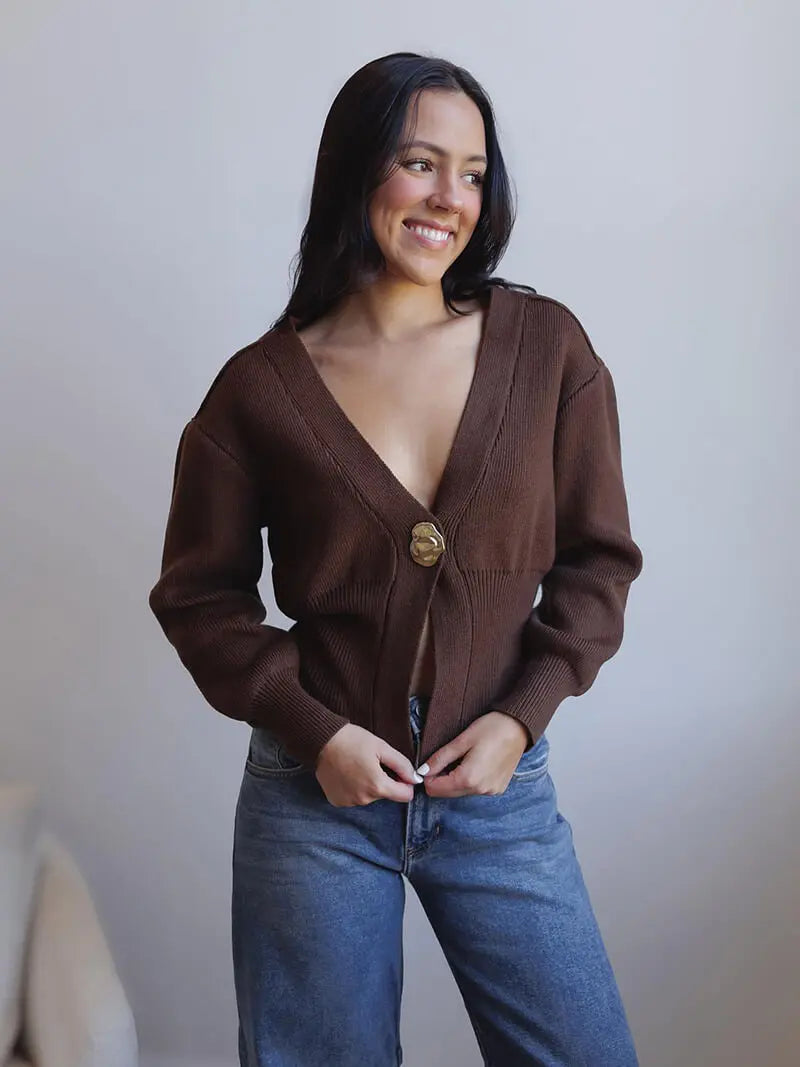 Norina Damen Strickcardigan Auffälliger Knopf