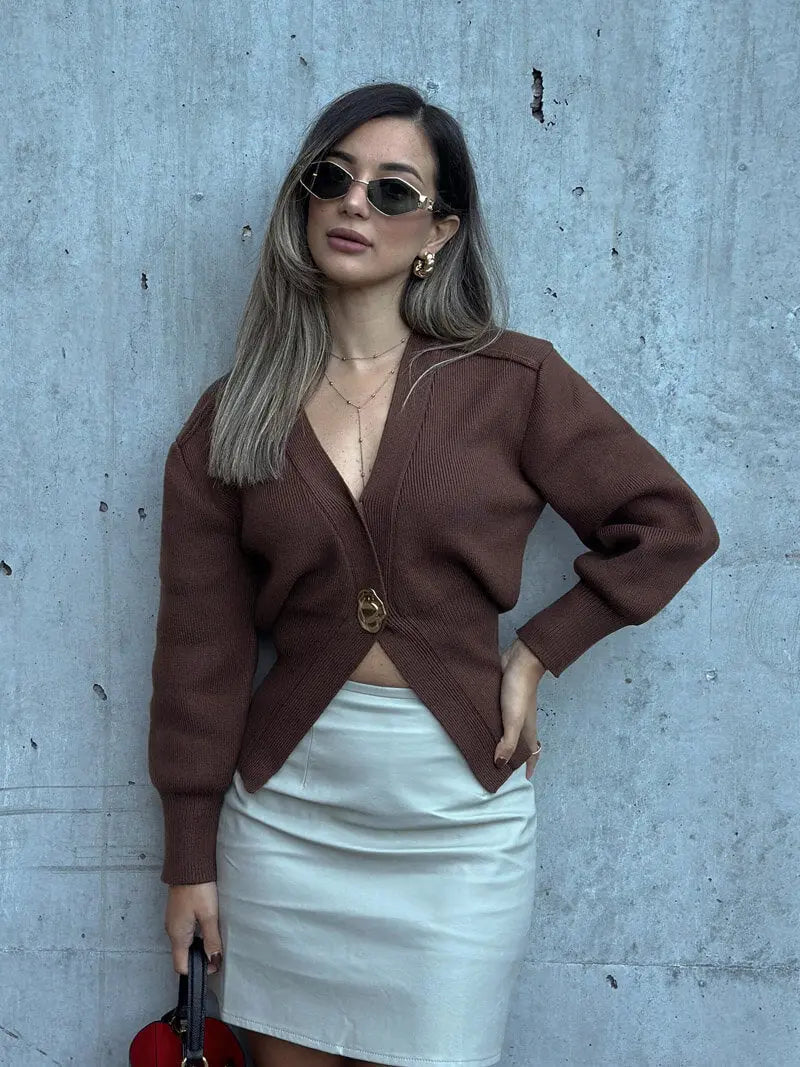 Norina Damen Strickcardigan Auffälliger Knopf