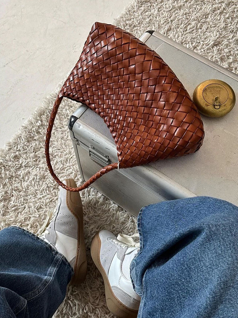 Liese Damen Schultertasche Geflochtenes Leder Braun