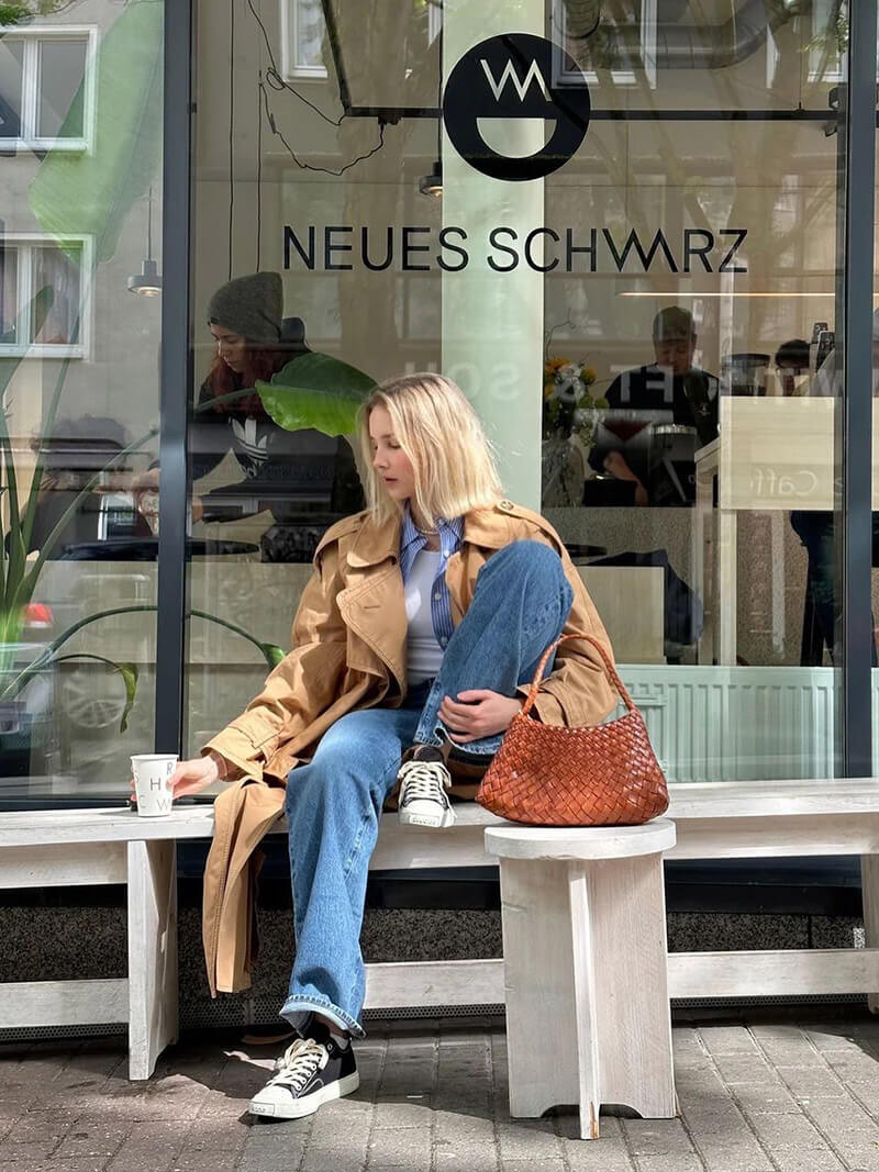 Liese Damen Schultertasche Geflochtenes Leder Braun