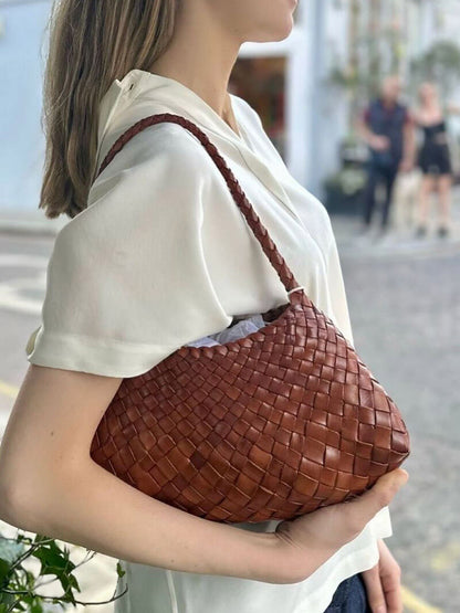 Liese Damen Schultertasche Geflochtenes Leder Braun