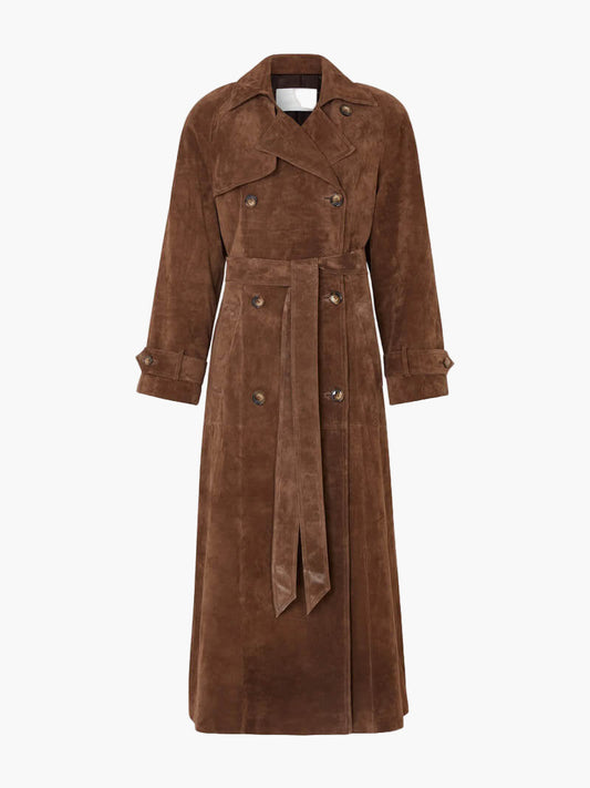 Damen Suede Doppelknopf Wintermantel Braun - Eveloria