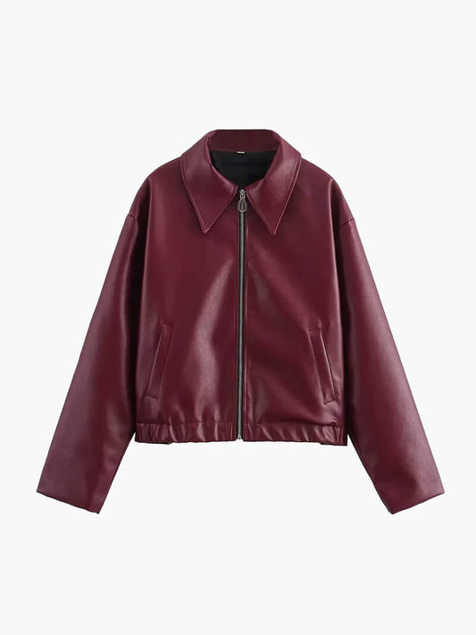 Modische Damen Kunstlederjacke Weinrot - Norvielle