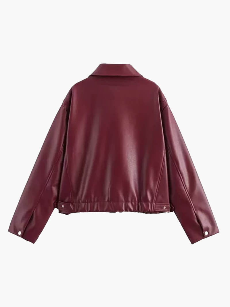 Modische Damen Kunstlederjacke Weinrot