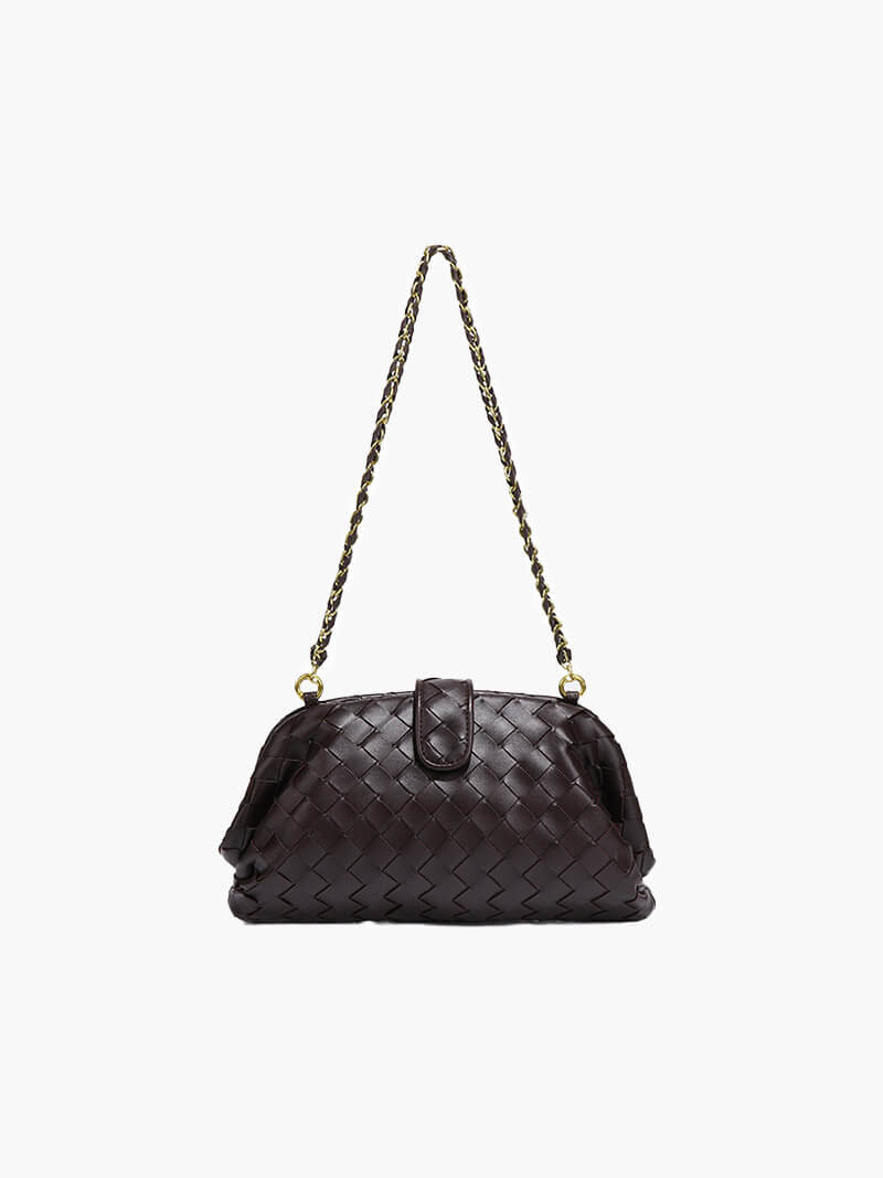 Geflochtene Damen-Tasche mit Kettenriemen Braun
