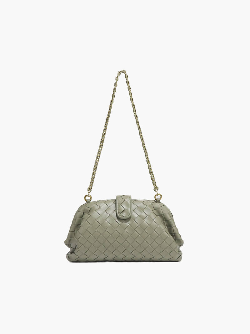 Geflochtene Damen-Tasche mit Kettenriemen Braun