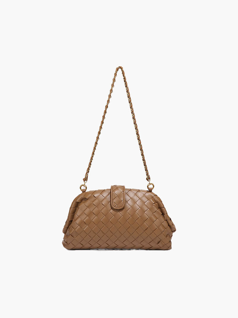 Geflochtene Damen-Tasche mit Kettenriemen Braun