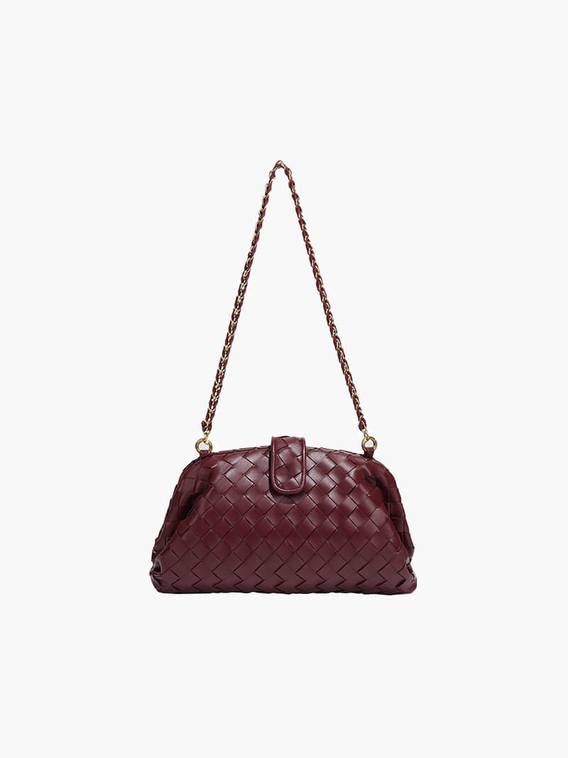Geflochtene Damen-Tasche mit Kettenriemen Braun
