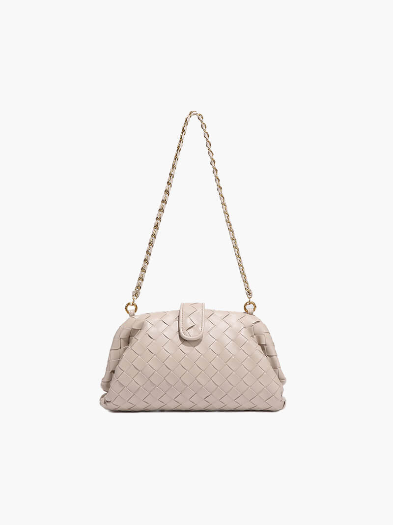 Geflochtene Damen-Tasche mit Kettenriemen Braun