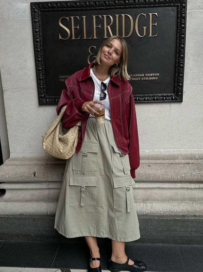 Olwen Damen Oversize Jacke Reißverschluss Burgunderrot