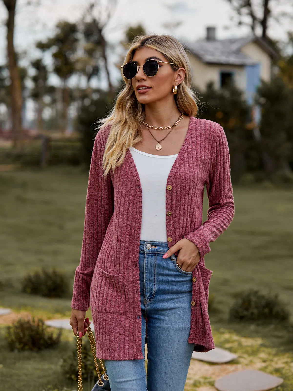 Damen Strickjacke Mit Taschen - Eveloria