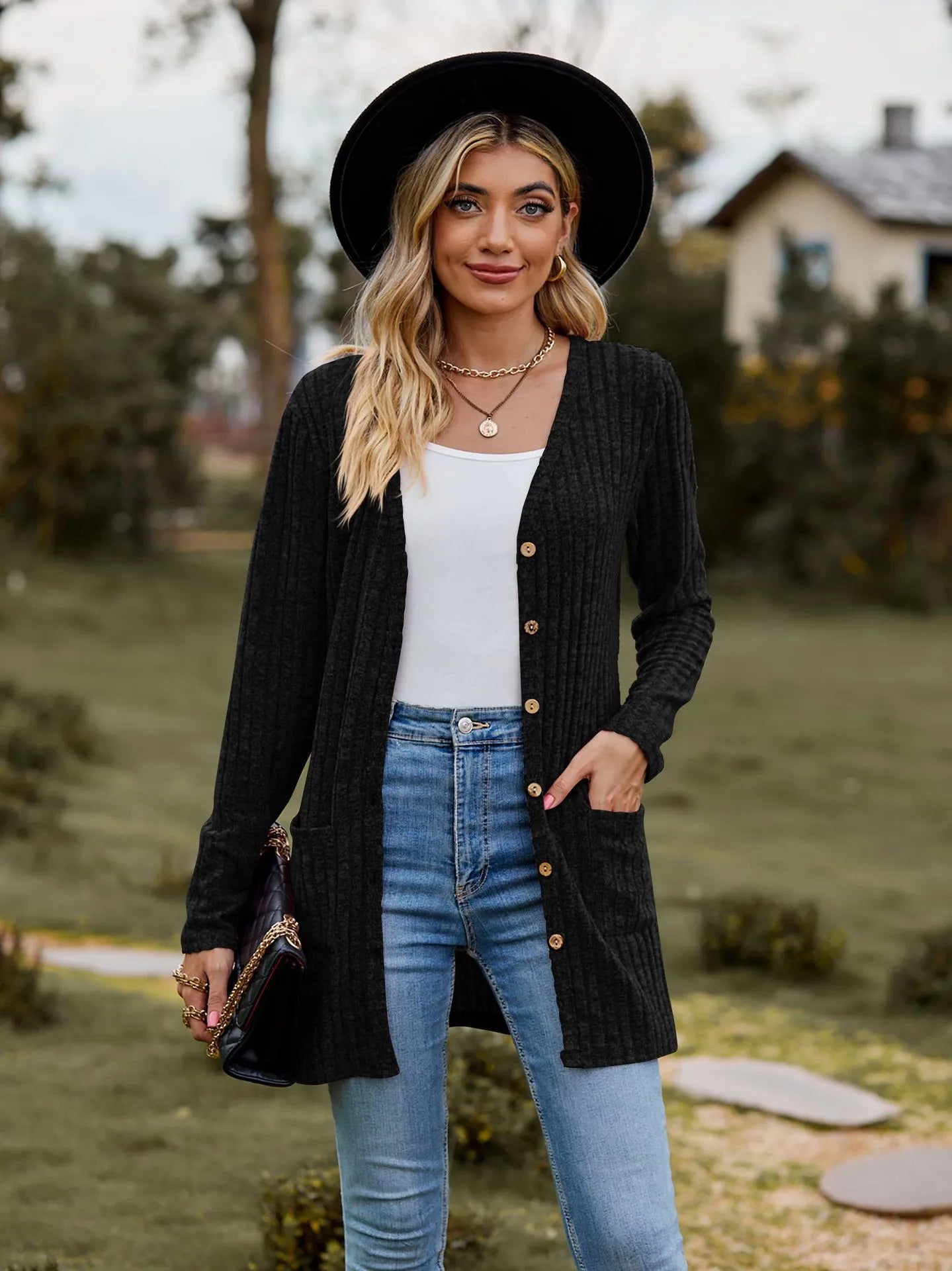 Damen Strickjacke Mit Taschen